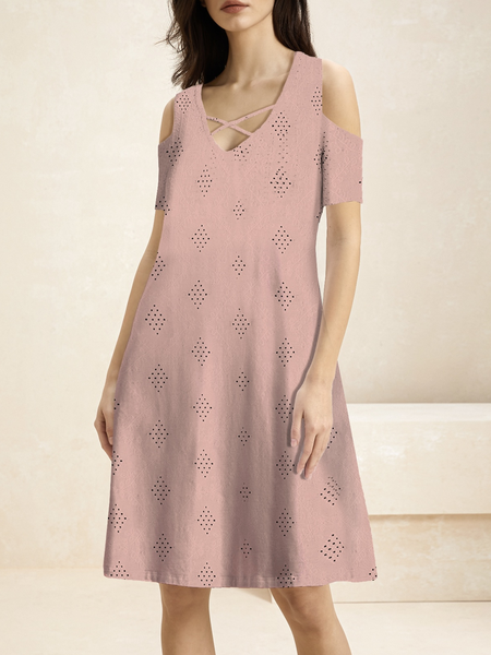 Women Plain Crew Neck Short Sleeve Comfy Casual Maxi Dress, Pink, Dresses