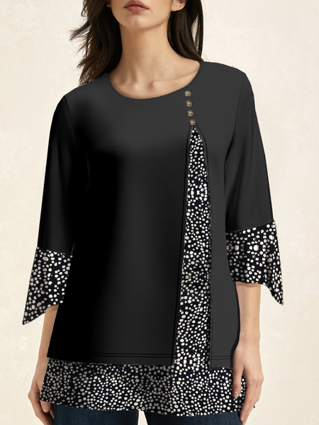 

Casual Polka Dots Crew Neck Short Sleeve T-shirt, Black, T-shirts