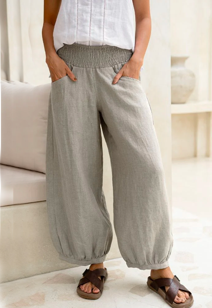 

Loose Casual Plain Cotton linen Style Pants, Gray, Pants