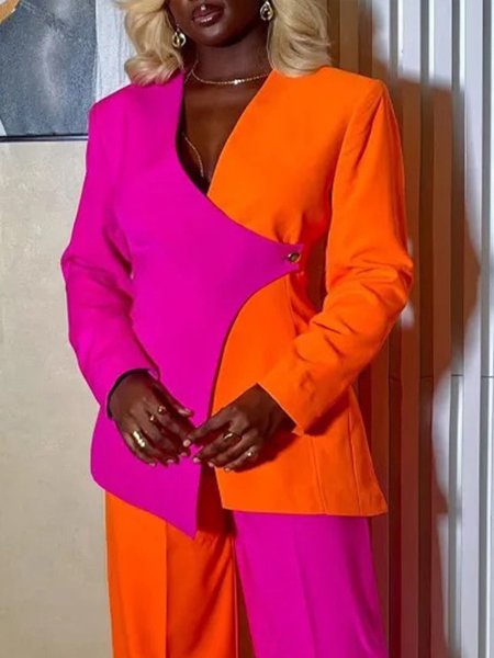 

Color Block Urban Regular Fit Cross Neck Blazer, As picture, Blazers