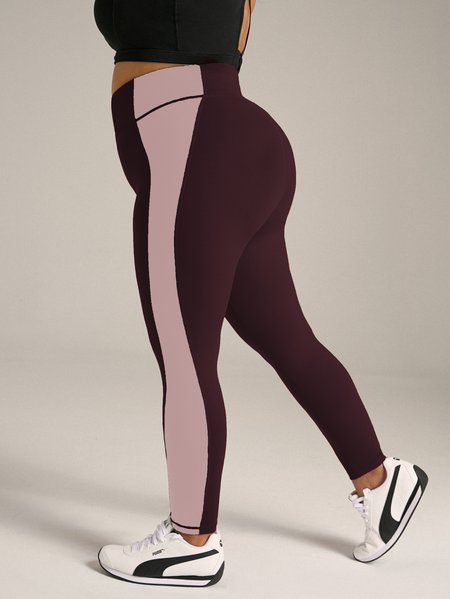 

Sports Plain Tight Legging, Wine red, Plus Pants