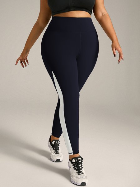 

Elastane Contrast Stitching Sports Tight Legging, Deep blue, Plus Pants