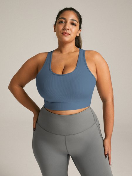 

Plain Sports Bra & Panty Set, Aqua blue, Plus Tops