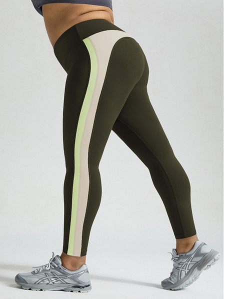 

Tight Contrast Stitching Sports Legging, Darkgreen, Plus Pants