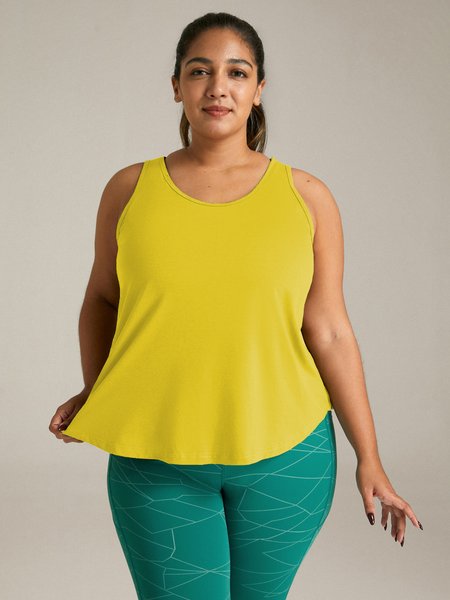 

Loose Crew Neck Casual Tank Top, Yellow, Plus Tops