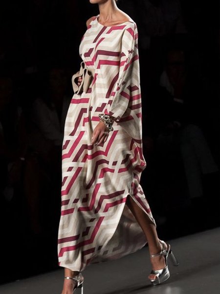 

Long Sleeve Striped Regular Fit Urban Dress, As picture, Maxi Dresses
