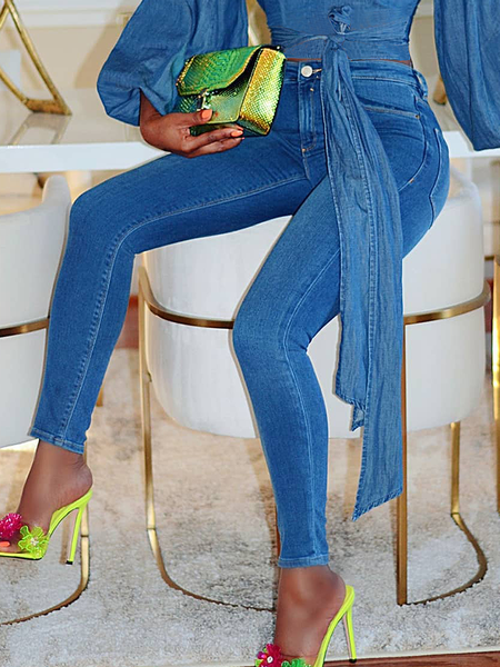 

Tight Micro-Elasticity Urban Long Denim Jeans Straight pants, Denim blue, Jeans