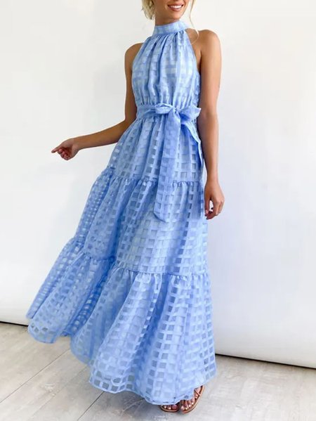 

Women wedding guest dress Plain Halter Sleeveless Comfy Casual Maxi Dress, Blue, Dresses