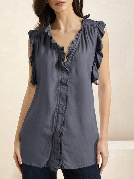 

Casual Plain Lace Collar Sleeveless T-shirt, Gray, T-shirts
