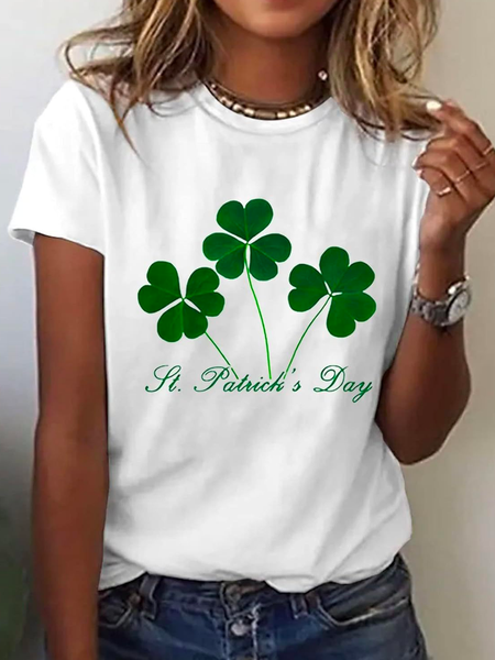 

Women's Shamrock Short Sleeve Tee T-shirt Crew Neck Casual Summer Top, White, T-Shirts