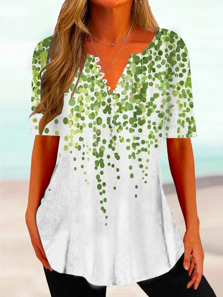 

Floral Simple V Neck Linen Style Blouse, Green, Blouses & Shirts