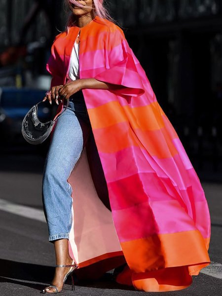 

Striped Urban Three Quarter Sleeve Long Loose Kimono, Multicolor, Kimonos