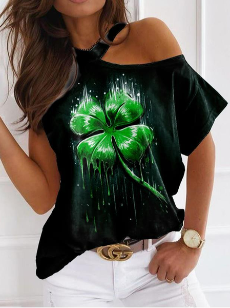 

Women's Shamrock Short Sleeve Tee T-shirt Asymmetrical Casual Summer Top, Color3, T-Shirts