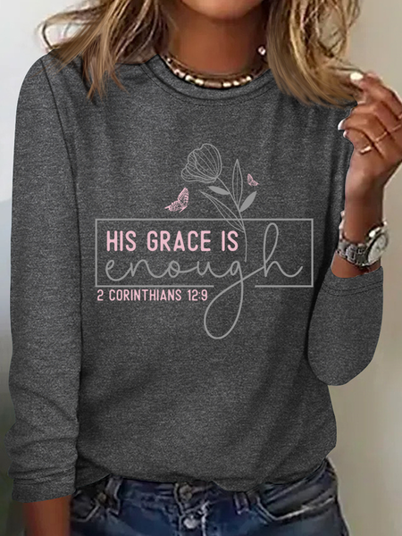 

His Grace is Enough Regular Fit Simple Long Sleeve Shirt, Gray, Long sleeves