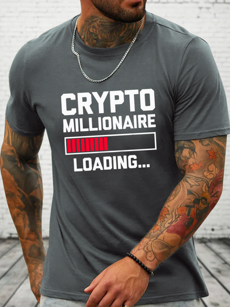 

Cotton Crypto Millionaire Crew Neck Text Letters Casual Short Sleeve T-Shirt, Deep gray, T-shirts