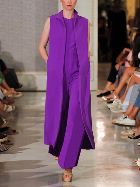 

Plain Crew Neck Urban Sleeveless Jumpsuit, Purple, Jumpsuits
