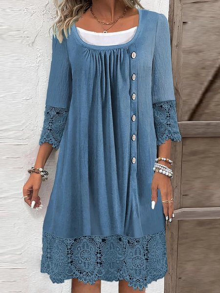 

Loose Plain Casual Crew Neck Dress, Blue, Dresses