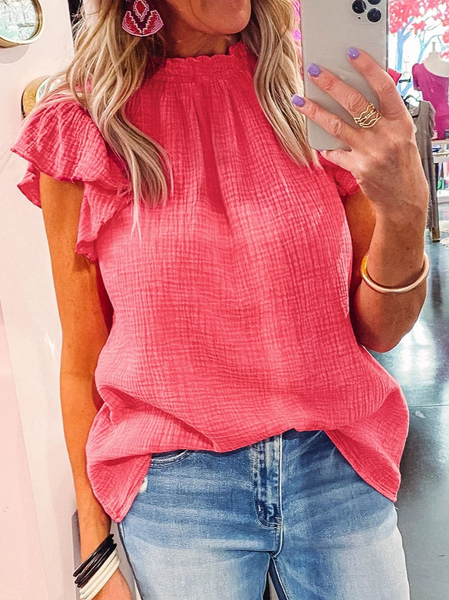 

Loose Plain Casual Stand Collar Shirt, Rose red, Shirts & Blouses