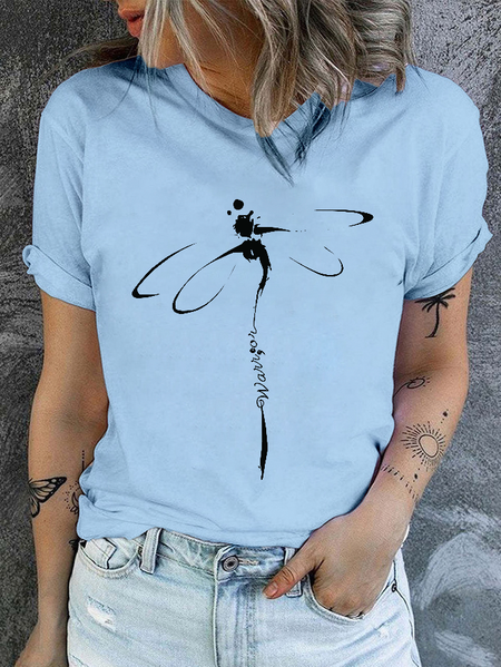 Cotton Dragonfly Regular Fit Casual T-Shirt, Light blue, T-shirts