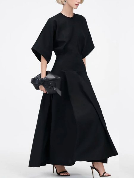 

Elegant Crew Neck Urban Regular Fit Plain Maxi Dress, Black, Maxi Dresses