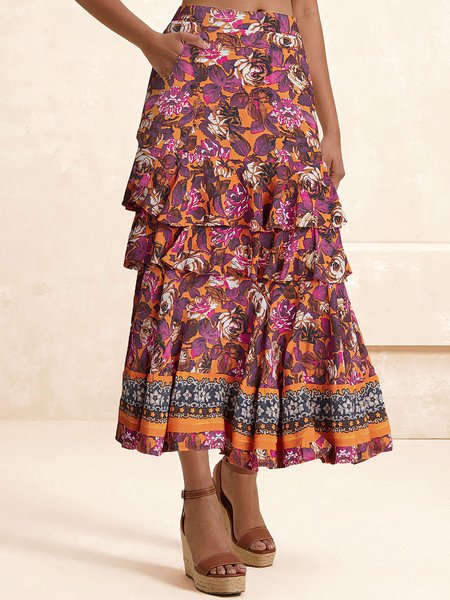 

Casual Floral S-Line Natural Maxi Skirt, Flower, Skirts