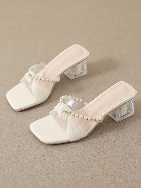 

Simple Summer Pvc Color Block Slide Sandals, Off white, Heels