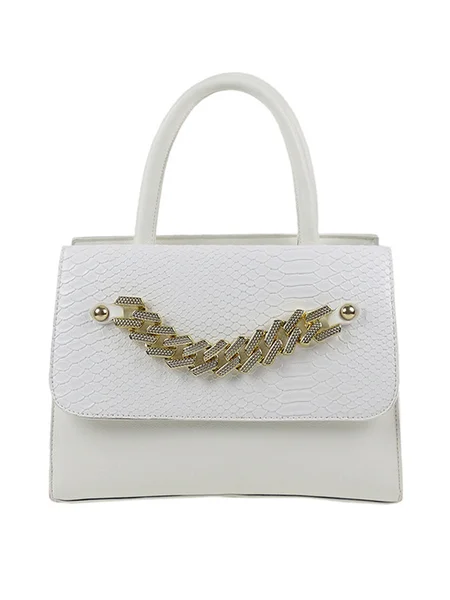 

Chain Crocodile Embossed Handbag Square Crossbody Bag, White, Bags