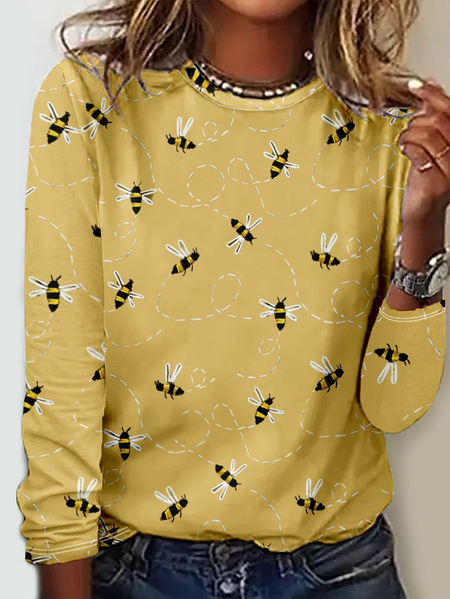 

Casual Regular Fit Crew Neck Animal Shirt, As picture, Long sleeves