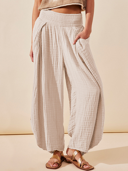 

Plain Cotton Loose Casual Pants, Apricot, Pants