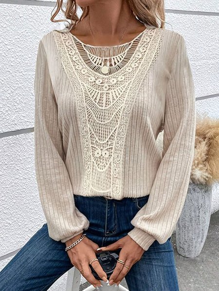 

Plain Knitted Loose Casual Shirt, Off white, Shirts & Blouses