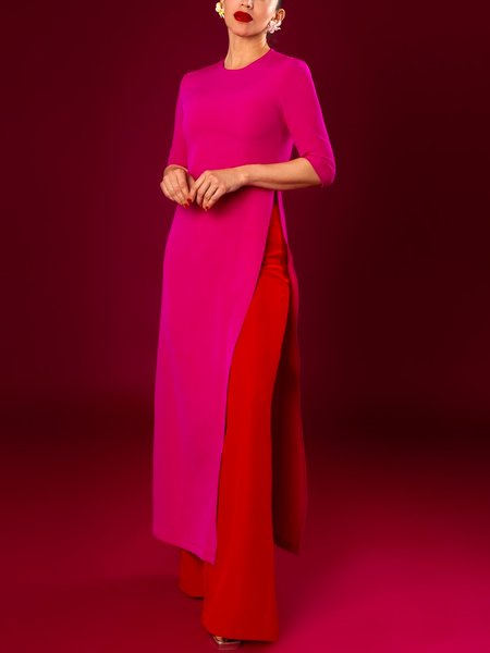 

Crew Neck Urban Regular Fit Half Sleeve Plain Shirt, Deep pink, Blouses and Shirts