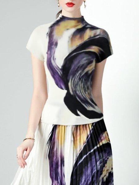 

Crew Neck Regular Fit Random Print Elegant T-Shirt, As picture, Tees
