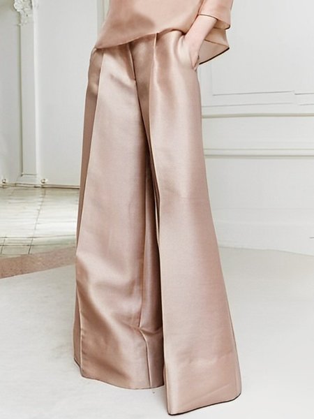 

Urban Satin Fashion High Waist Pockets Wide Leg Pants, As picture, Pants