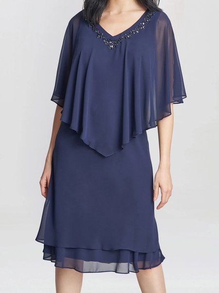 

Women Plain V Neck Half Sleeve Comfy Casual Midi Dress, Purplish blue, Dresses