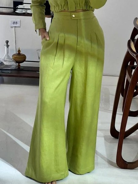 

High Waist Plain Urban Fashion Wide leg Pants, Green, Pants