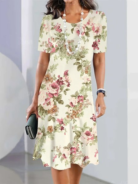 Cotton Blend Elegant Floral Loose Dress