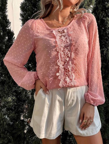 

Elegant Loose Crew Neck Shirt, Pink, Shirts & Blouses