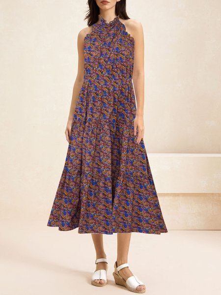 

Women Abstract Halter Sleeveless Comfy Vacation Maxi Dress, Multicolor, Dresses