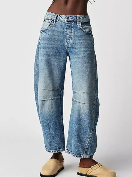 

Casual Plain Denim Loose Jeans, Blue, Jeans