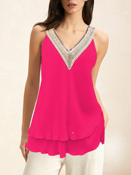 

Casual V Neck Plain Tank Top, Pink, Tanks & Camis