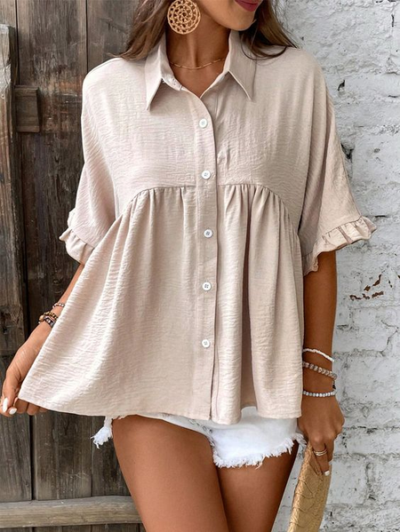

Cotton-Blend Simple Linen Style Blouse, Khaki, Blouses & Shirts