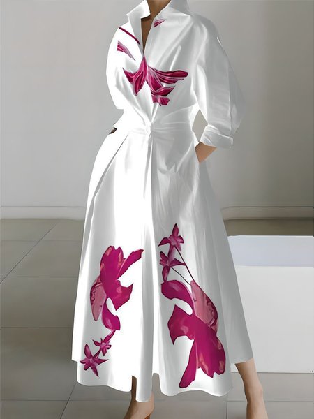 

Urban Regular Fit Floral Pockets Shirt Dress, White, Maxi Dresses