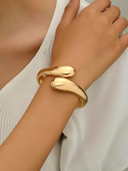 

Women Minimalist Irregular Metal Cuff Bangle, Golden, Bracelets