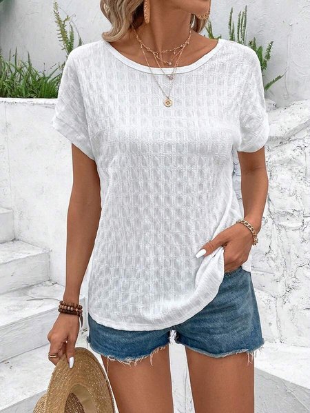 

Plain Casual Crew Neck Loose T-Shirt, White, T-Shirts