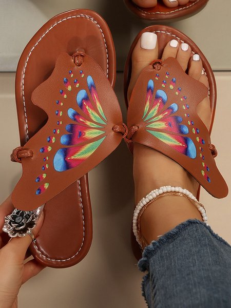 

Casual Butterfly Pu Summer Slide Sandals, Light brown, Sandals & Slippers