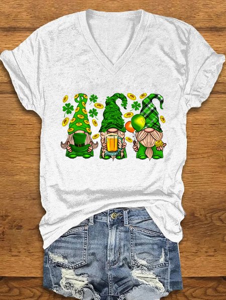 

Women's Four-leaf Clover Short Sleeve Tee T-shirt V Neck Casual Summer Top, White, T-Shirts