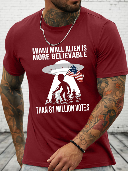 

Cotton Miami Mall Alien Is More Believable Than81million Votes Casual Text Letters T-Shirt, Red, T-shirts