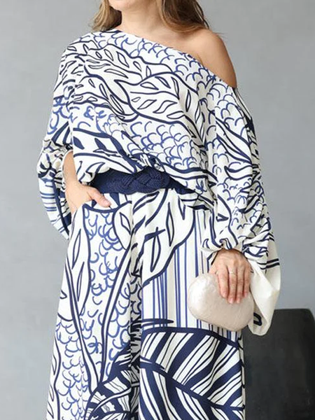 

Loose Asymmetrical Short Sleeve Vacation Shirt, Blue, Blouses and Shirts