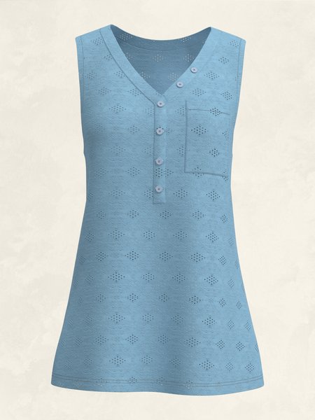 

Casual V Neck Plain Tank Top, Blue, Tanks & Camis
