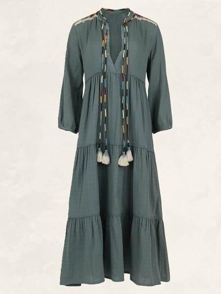 

Women Plain Three Quarter Sleeve Comfy Vacation Maxi Dress, Army green, Dresses